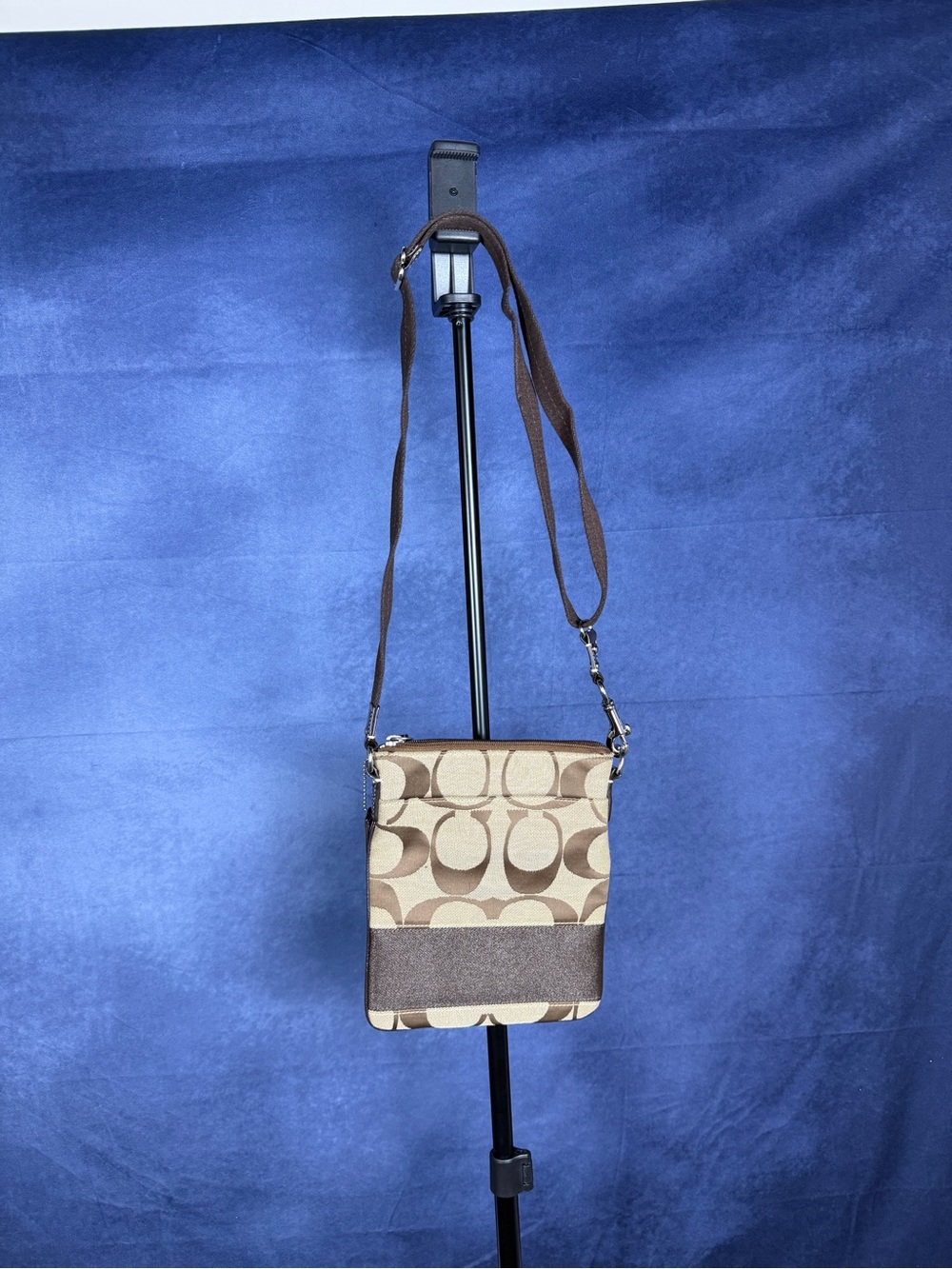 Beige and Brown Signature Crossbody Bag